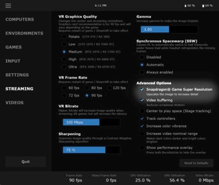 Streaming playback settings for quality and subtitles