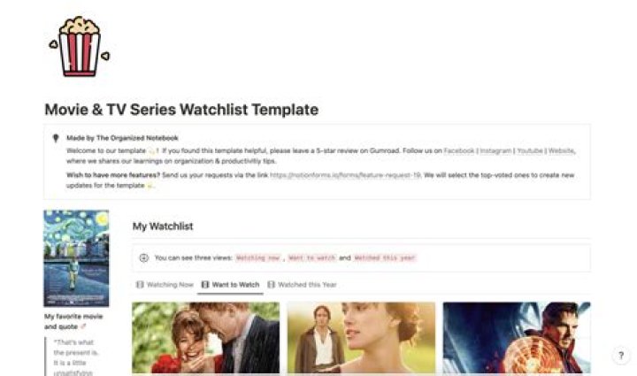 Example of an organized watchlist for faster streaming choices